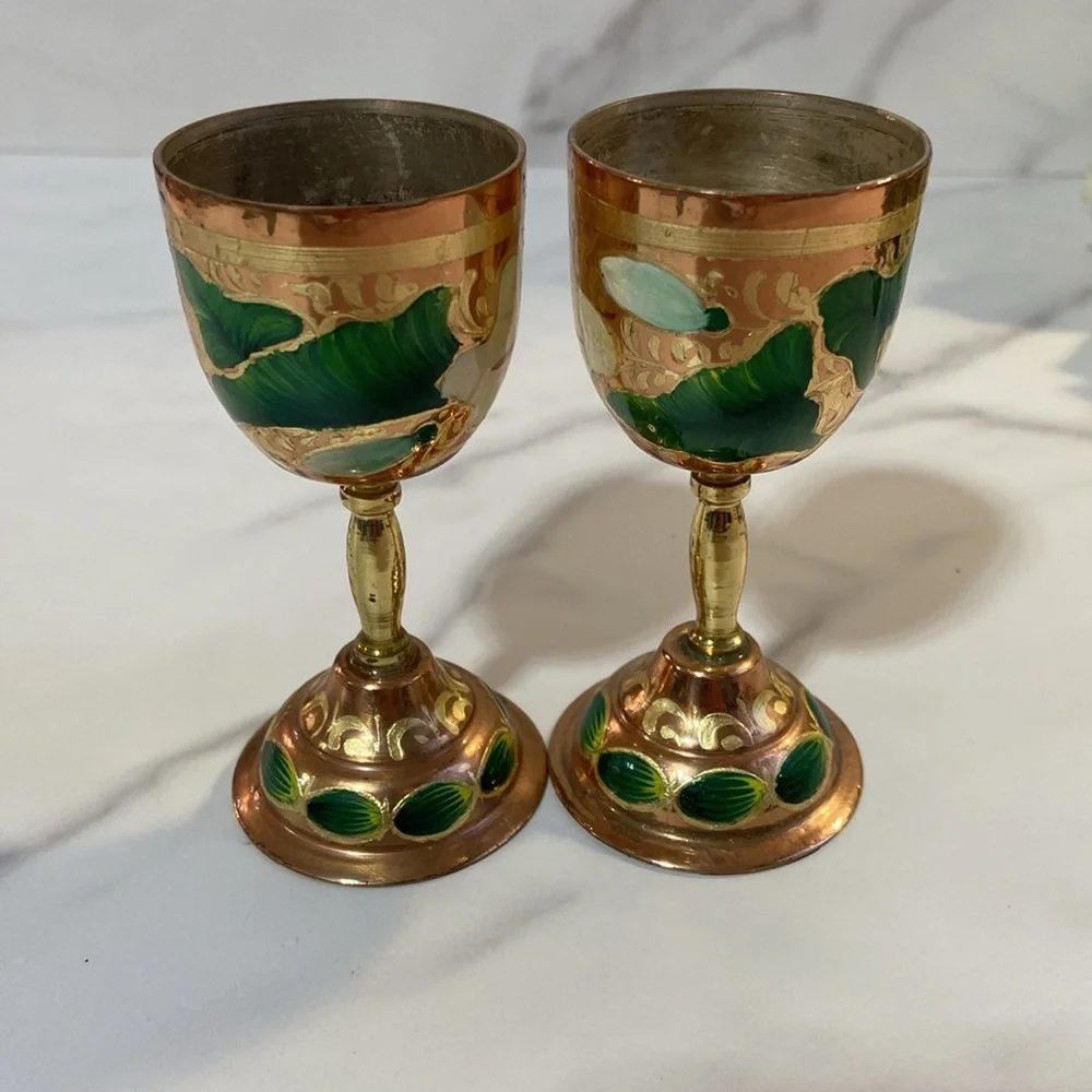 Shot Glasses 2Pcs Mini Copper Goblet Vintage Metal Wine Cup Retro Small Goblet